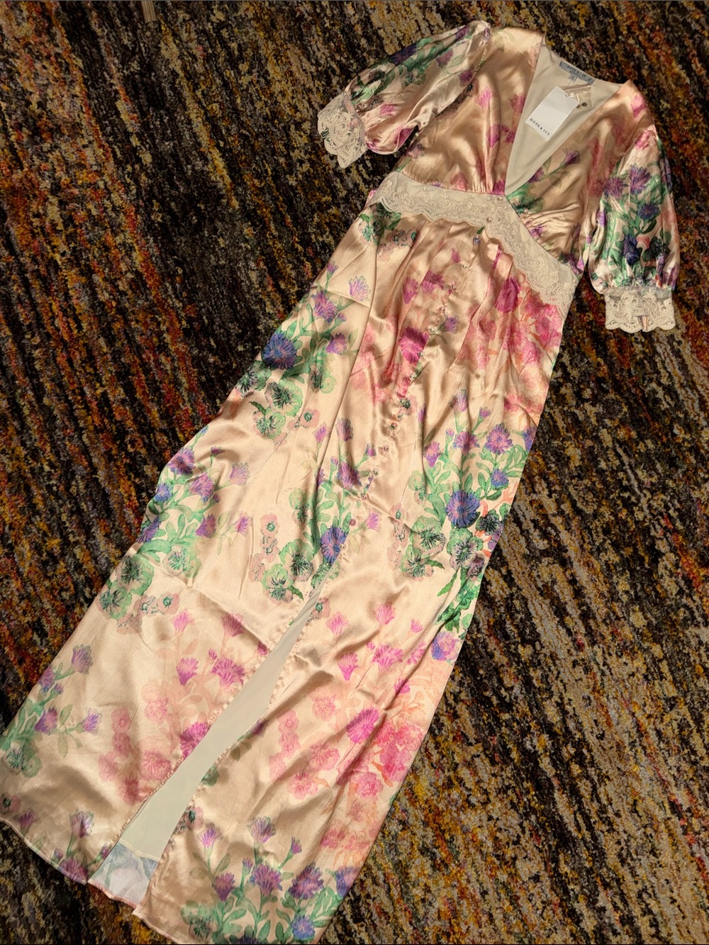 Floral Satin Maternity Maxi Dress in Blush with Pink & Green Floral Print NEW